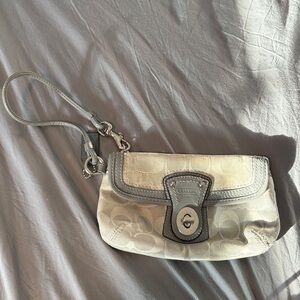Coach Cream and Gray Wristlet Clutch